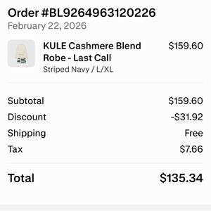 KULE Striped Cashmere Blend Robe in Navy and Cream - brand new